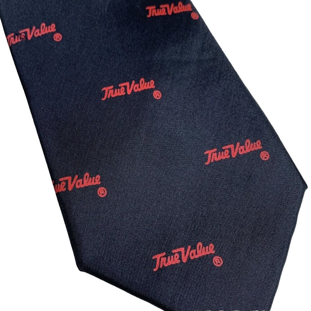 Vintage True Value Hardware 100% Silk Logo Tie Made in Italy DaVanti Navy Blue